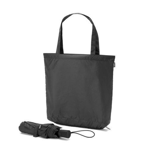 Parapluie 2 en 1 avec sac shopping en polyester recyclé inclus